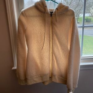 fuzzy zip up sweat shirt